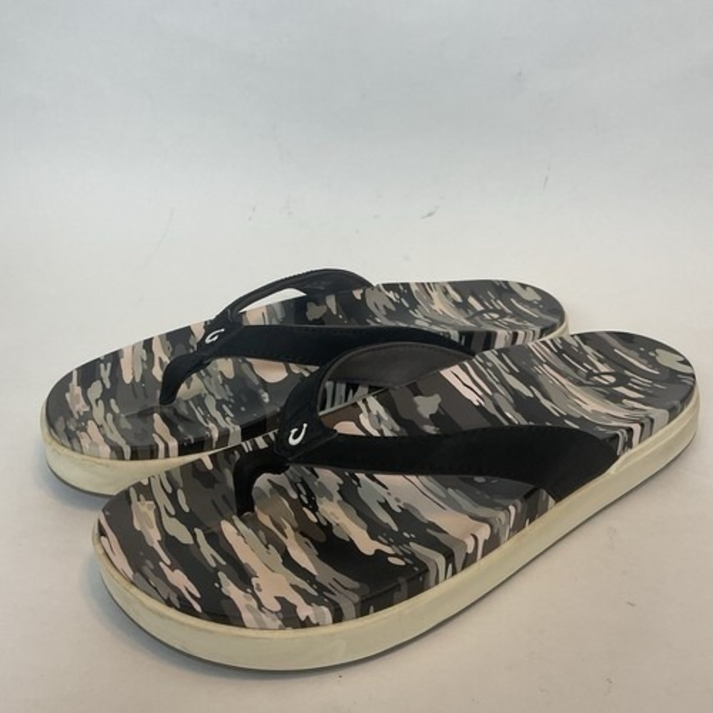 OluKai Black Camo Nu'a Pi'o Flip Flop Beach‎ Sandals Women 9 China Synthetic